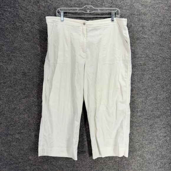 Chico's Pants - Chico's Cropped Pants Women 3 White High Rise Flat Front Pockets Cotton Casual